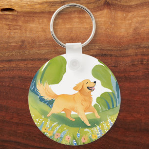 Porte-clés Golden Retriever heureux   Carte aquarelle claire