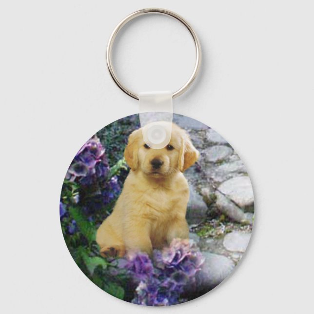 Porte-clés Golden Retriever Hydrangea Porte - clé (Recto)