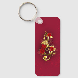 Porte-clés Golden Treble Clef avec fleurs Roses