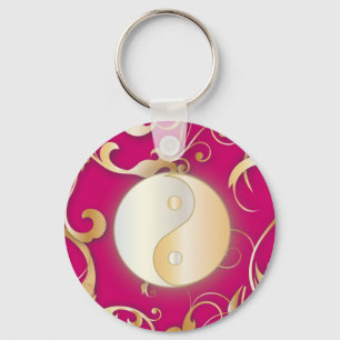 Porte-clés Golden Yin & Yang avec des parchemins
