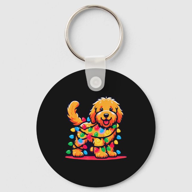 Porte-clés Goldendoodle Christmas Tree Xmas Lights Golden Doo (Recto)