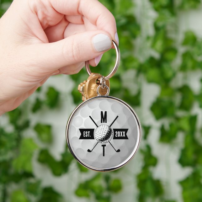 Porte-clés Golf Ball Texture & Club Premier Monogramme (Main)