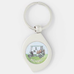 Porte-clés Golf Guy's Cart Clubs Personnalisé Monogramme Nom