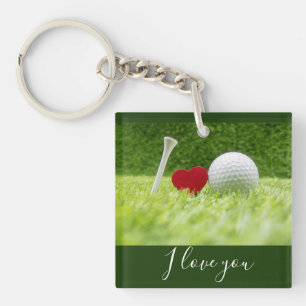 Porte-clés Golf Je t'aime avec le tee et le golf ball amoureu