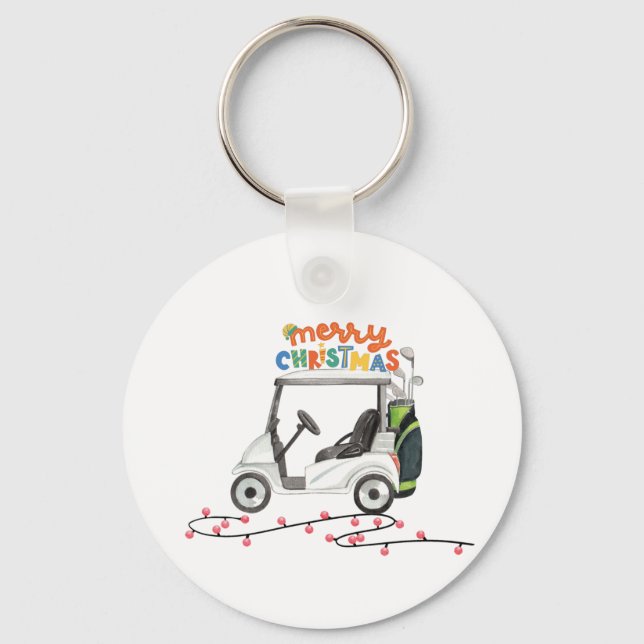 Porte-clés Golf Merry Christmas with golf bag cart  (Recto)