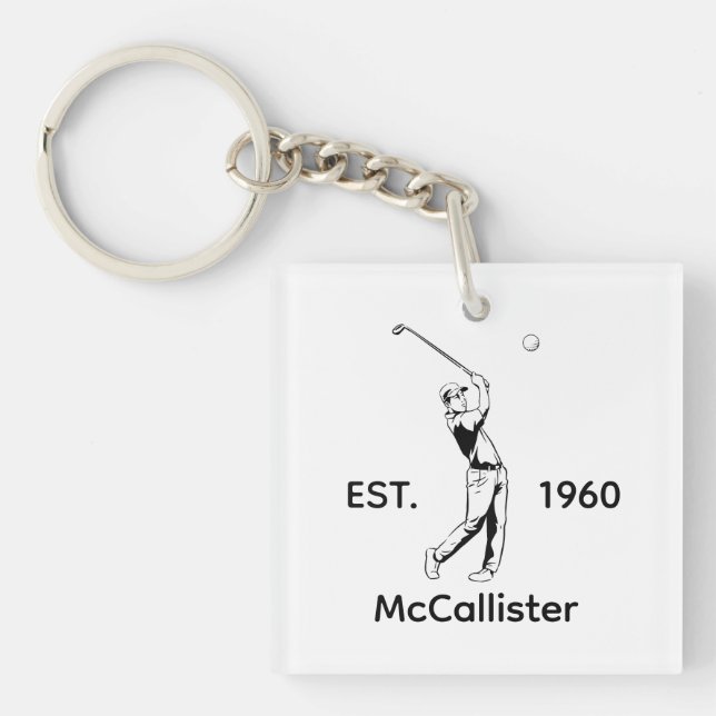 Porte-clés Golfeur et nom personnalisé et année (Devant)