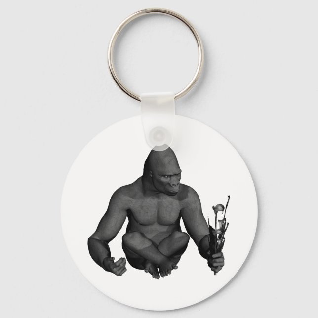 Porte-clés Gorilla Assis avec une fleur (Recto)