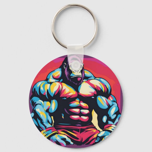 Porte-clés Gorilla Bodybuilder Lifter Pop Art Dessin (Recto)