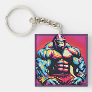 Porte-clés Gorilla Bodybuilder Lifter Pop Art Dessin