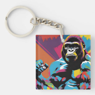 Porte-clés Gorilla Bodybuilder Poids Lifter Pop Art Cartoon