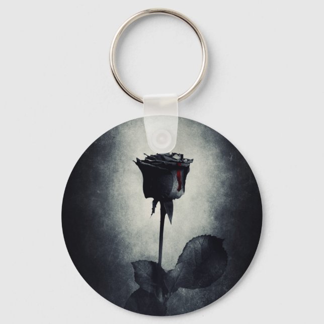 Porte-clés Goth Rose noir goutte de sang sur le Grunge noir (Recto)