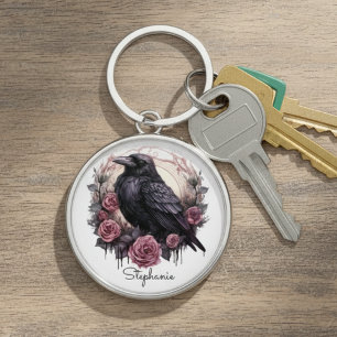Porte-clés Gothique Corbeau Dark Academia Floral
