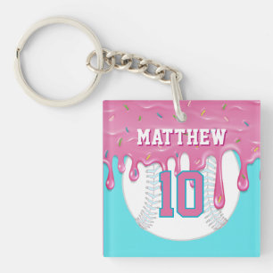 Porte-clés Goutte à Goutte de Baseball Rose & Bleu
