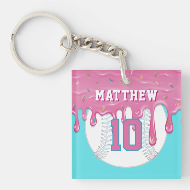 Porte-clés Goutte à Goutte de Baseball Rose & Bleu (Devant)