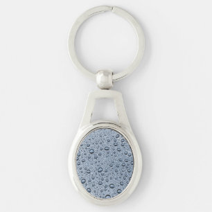 Porte-clés gouttelettes d'eau gris de métal