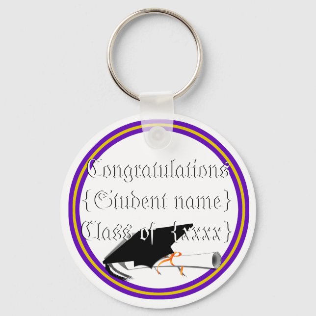 Porte-clés Grad Casquette Tilt & Diplôme avec couleurs violet (Recto)