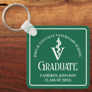 Porte-clés Graduation à l'école vétérinaire verte personnalis