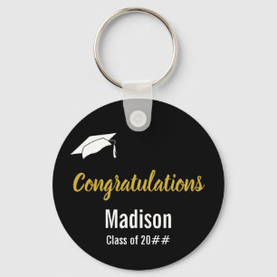 Porte-clés Graduation Black White et Gold personnalisée