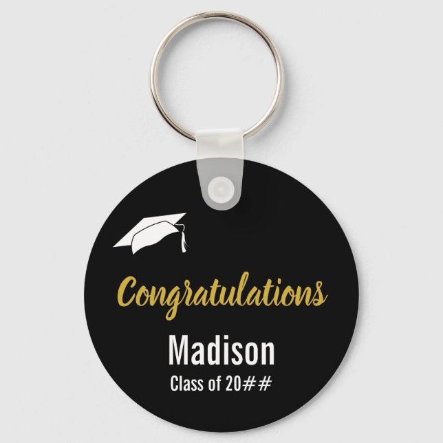 Porte-clés Graduation Black White et Gold personnalisée (Recto)