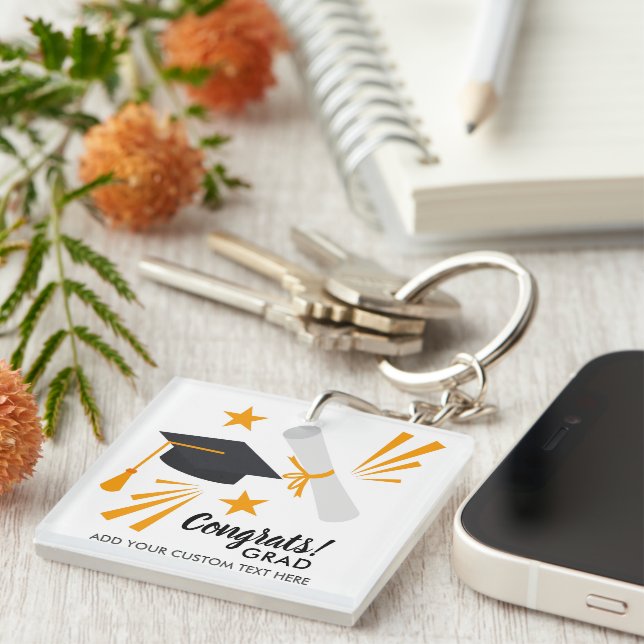 Porte-clés Graduation Congrats Diplôme de Casquette de deuxiè (Devant Droit)