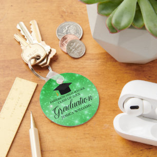 Porte-clés Graduation Green Sparkle Chic Custom Graduate