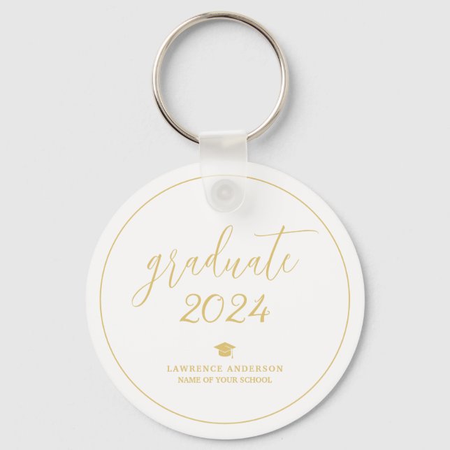 Porte-clés Graduation Minimaliste Gold Script 2024 (Recto)