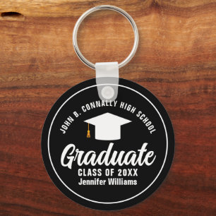Porte-clés Graduation moderne noir blanc Custom 2025 Graduate