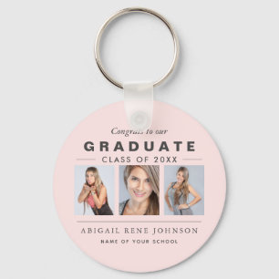 Porte-clés Graduation rose pâle Collage photo personnalisée