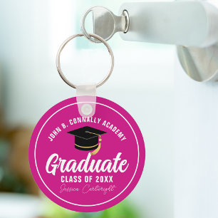Porte-clés Gradué Magenta Pink Personnalisé 2023 Graduation