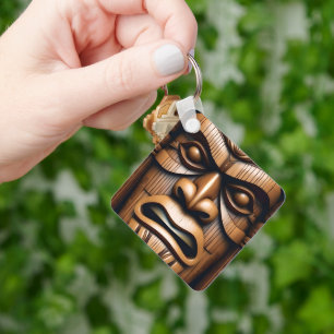Porte-clés Grain de bois Nouvelle-Zélande Tiki,