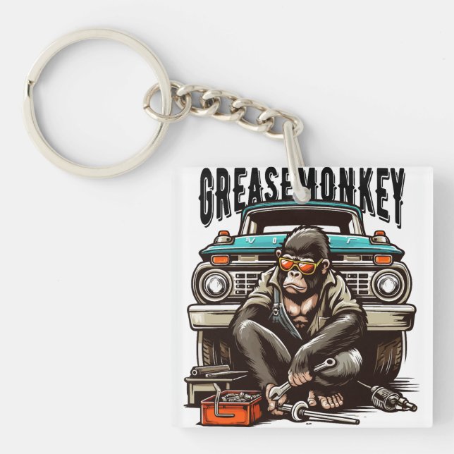 Porte-clés Graisse Singe Fixation Camion Vintage | Cadeau méc (Devant)