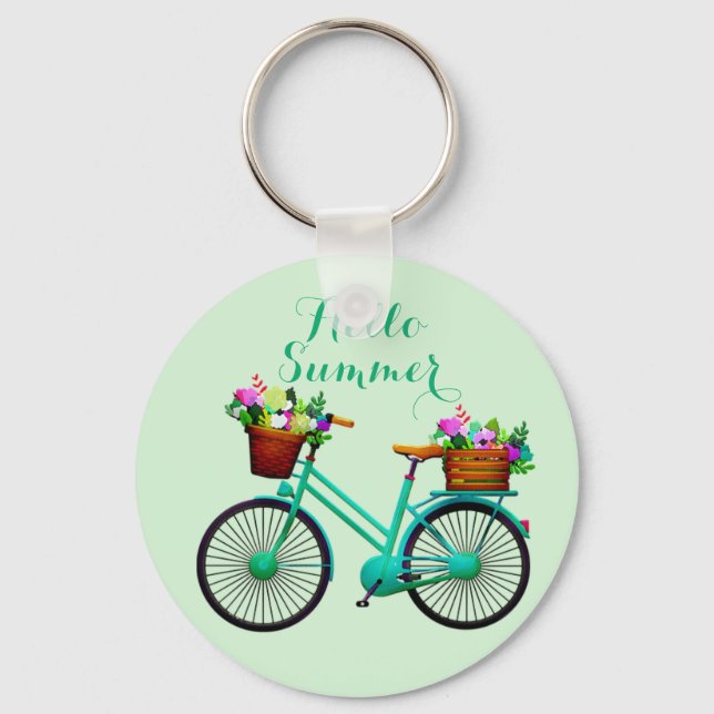 Porte-clés Grand Cool Extraordinaire Vélos verts Fleurs (Recto)