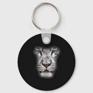 Porte-clés Grand Visage de Lion Chat Avec Les Yeux Vert Foncé