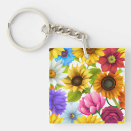 Porte-clés Grandes fleurs colorées botaniques