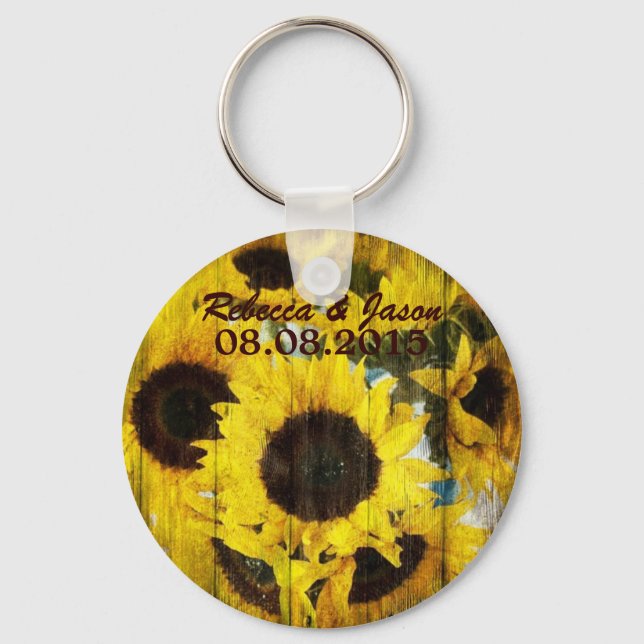 Porte-clés grange de l'ouest bois jaune tournesol mariage (Recto)