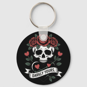 Porte-clés Graphique Darkly Yours : Crâne gothique avec roses