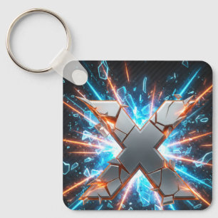 Porte-clés Graphique de jeu métallique "X" brisé cybernétique