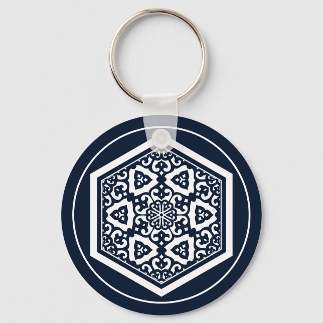 Porte-clés Graphique vintage bleu ottoman turc Tracery (Recto)