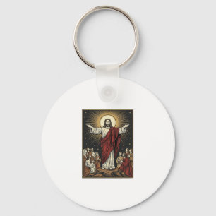 Porte-clés Gravure chrétienne de gloire radieuse Jésus vintag