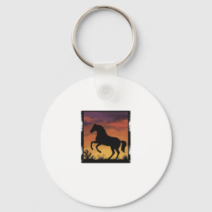 Porte-clés Gravure occidentale silhouette de cheval au couche
