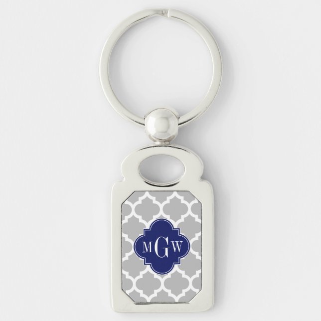 Porte-clés Gray White Moroccan #5 Navy 3 Première monogramie (Devant)