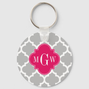 Porte-clés Gray Wht Moroccan #5 Raspberry 3 Initial Monogram