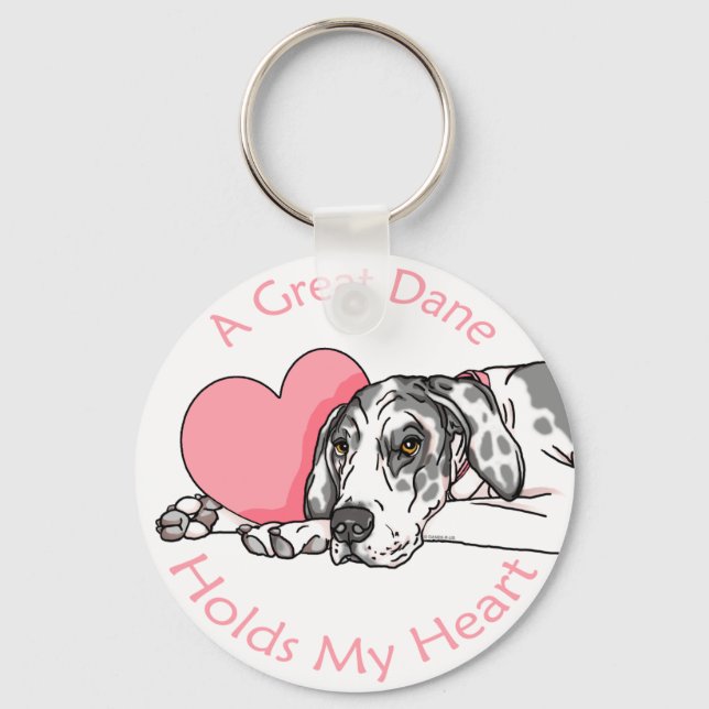 Porte-clés Great Dane détient Heart Harlequin UC (Recto)