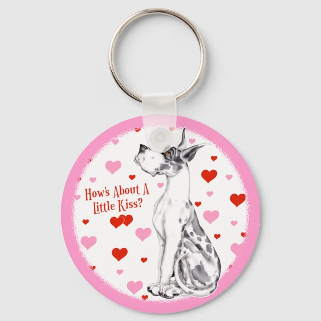 Porte-clés Great Dane Harlequin Valentine's Day Kiss (Recto)