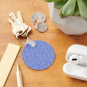 Porte-clés Grec Meander Carré clé H Motif bleu