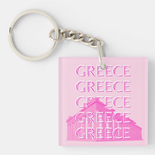 Porte-clés Grèce, Art Voyage, Art Voyage Pastel, Rose (Devant)