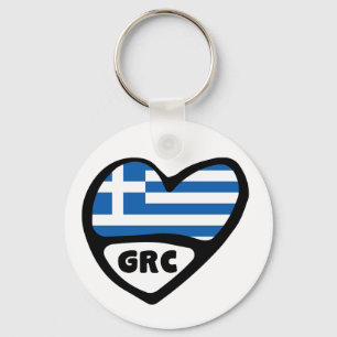 Porte-clés Grèce Code Pays Drapeau Clavier Coeur, GRC