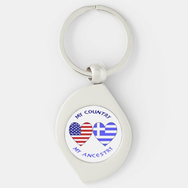 Porte-clés Grèce USA Drapeaux Coeurs Pays Ancêtre (Devant)