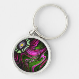 Porte-clés Green And Pink Lawn Bowl, Premium Metal Keyring