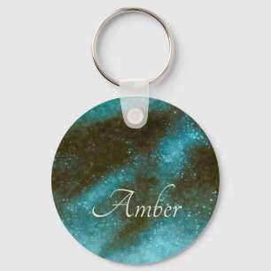 Porte-clés Green Galaxy Sparkle Abstract Personalized